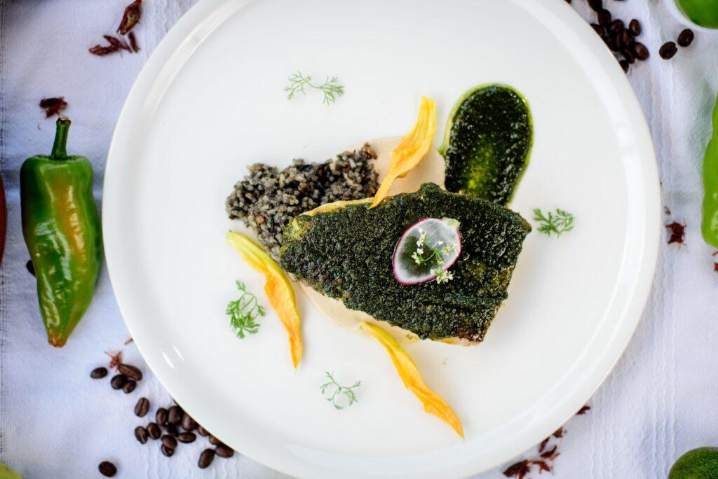 Gourmet Oaxacan dish at Casa Oaxaca restaurant, fine dining culinary experiences in Mexico.